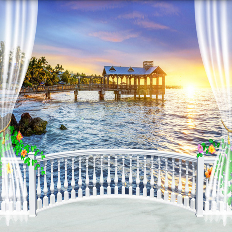 Sunrise Home Textiles & Apparel - Aangepaste fotobehang 3D balkon prachtig zeezicht