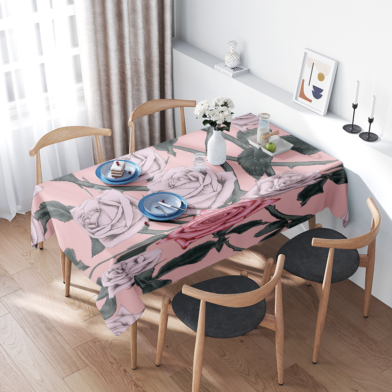 Home Textiles Com - Roze bloementafelkleed met roze rozen decoratie