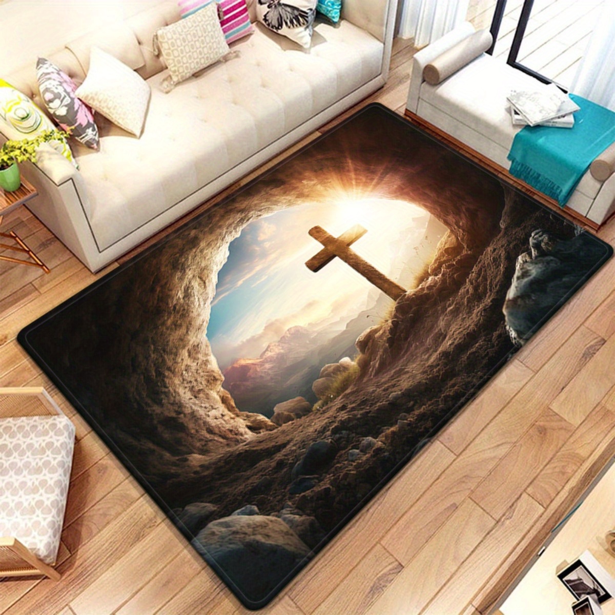 Sunrise Home Textiles & Apparel - Religieus kruisgrotkleed spirituele christelijke kunst woonkamertapijt