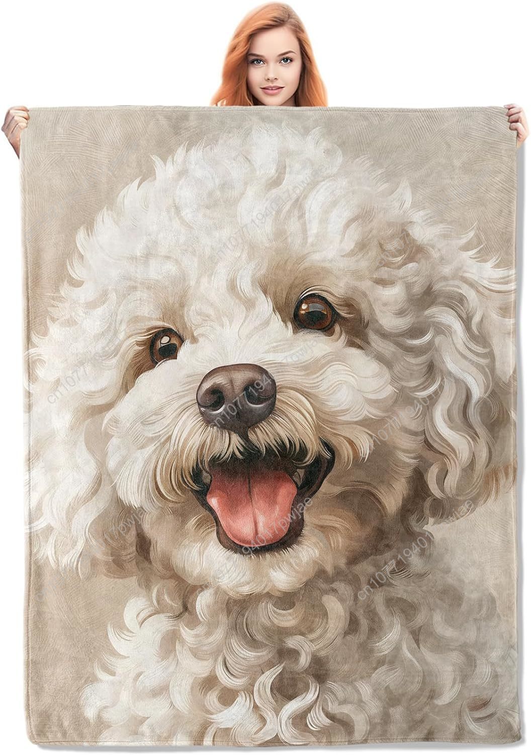 Home Textiles Design - Vrolijke poedelportretdeken Realistisch hondenontwerp Zachte fleece